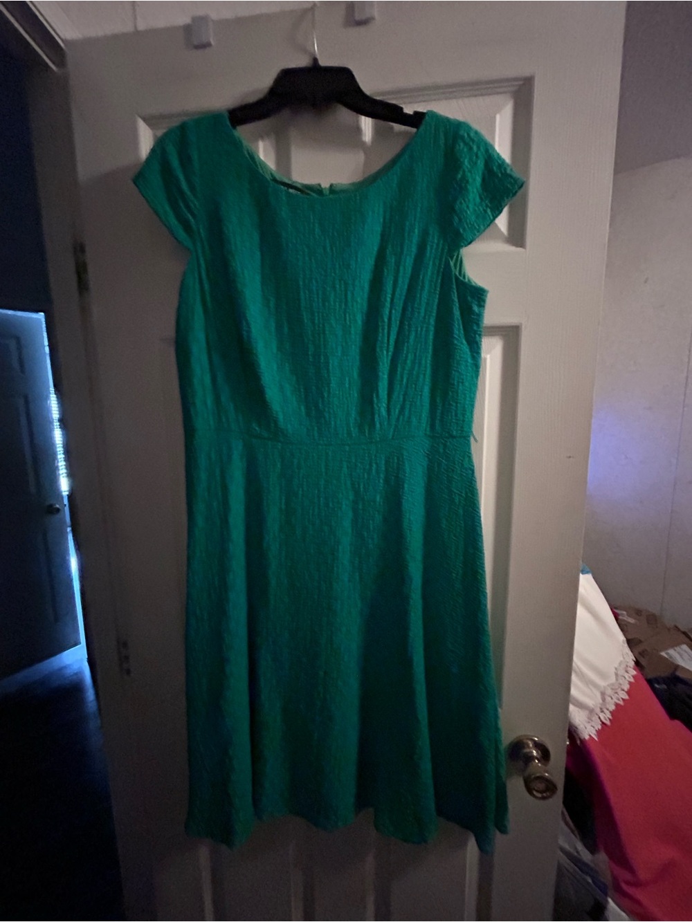 Nine West Teal Green Textured Cap-Sleeve Dress
